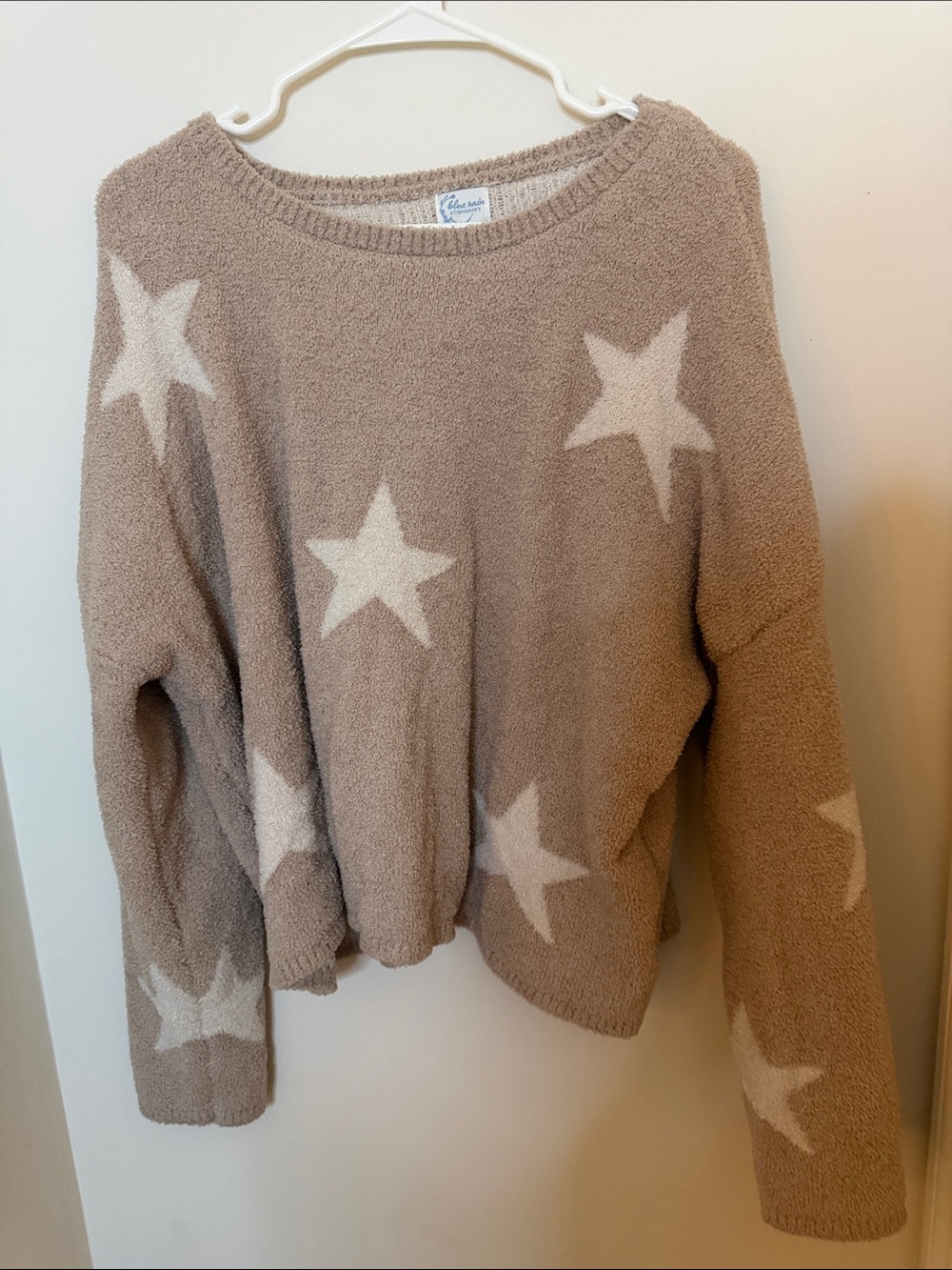 Blue Rain Taupe Sweater with Cream Star Pattern